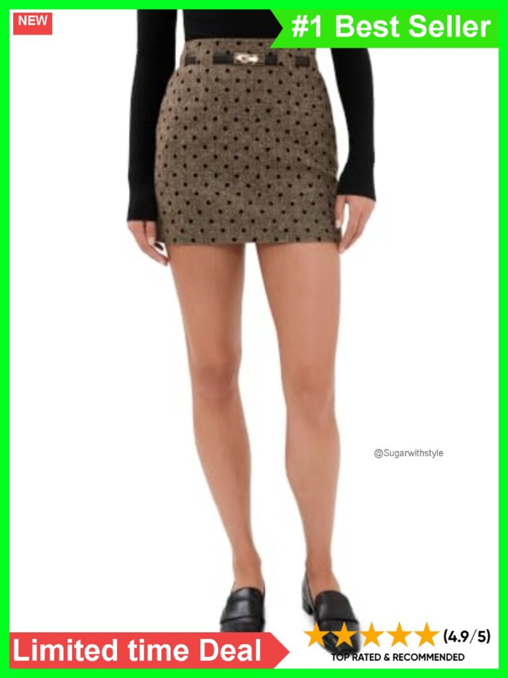 Belted Wool Miniskirt Polka Dot Workwear